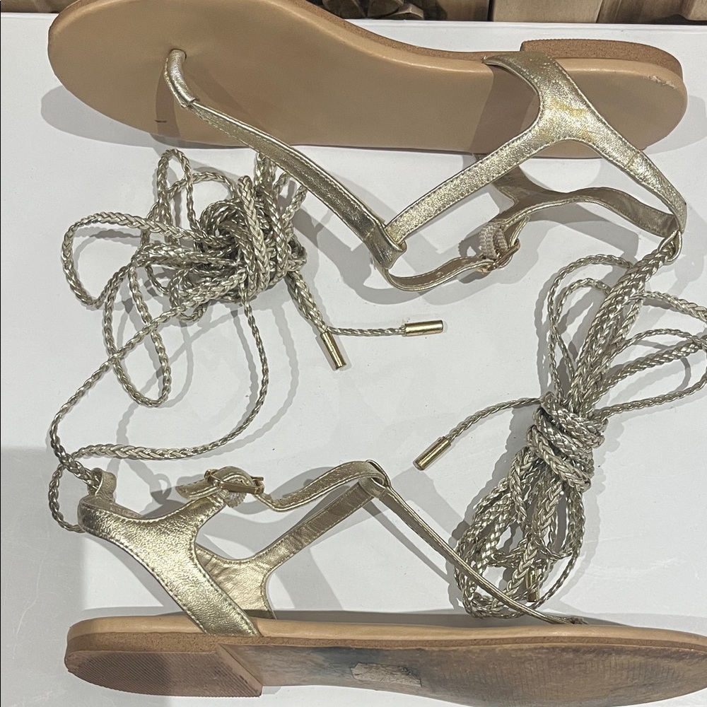 Aldo Metallic Gold T-Strap Sandals